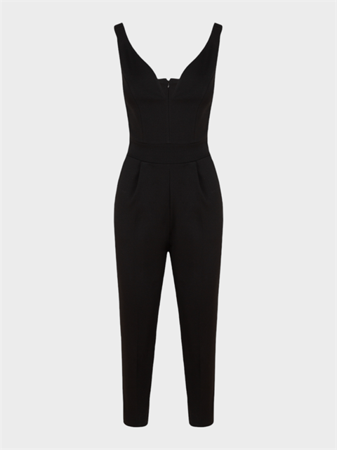 Kalın Askılı Cigarette Paça Tulum - Siyah