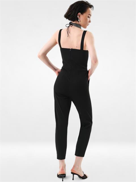 Thick Strap Cigarette Leg Jumpsuit - Black