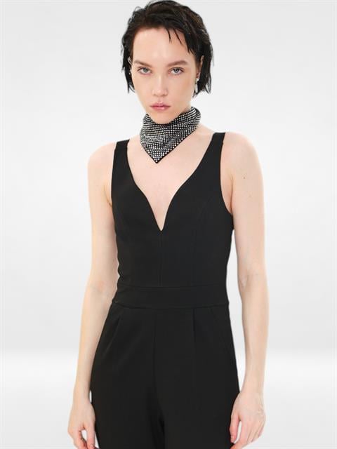 Kalın Askılı Cigarette Paça Tulum - Siyah