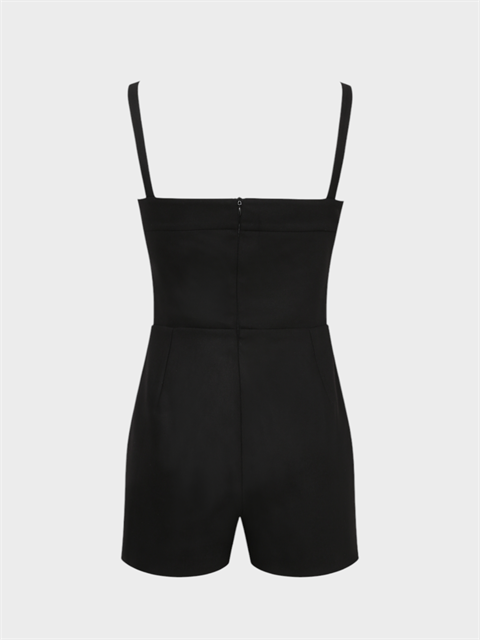 Kalın Askılı Şortlu Tulum - Siyah