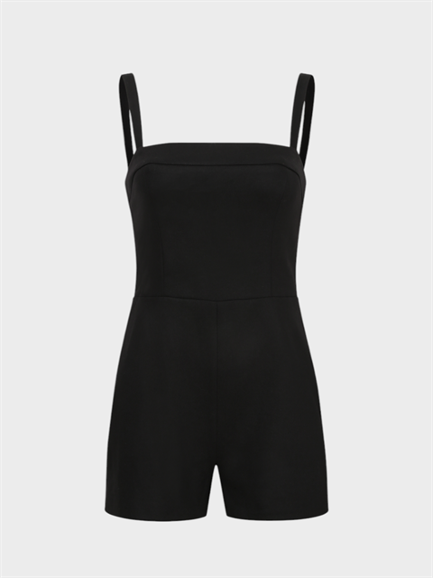 Kalın Askılı Şortlu Tulum - Siyah