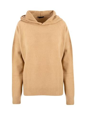 Kapüşonlu Triko Kazak - Vizon