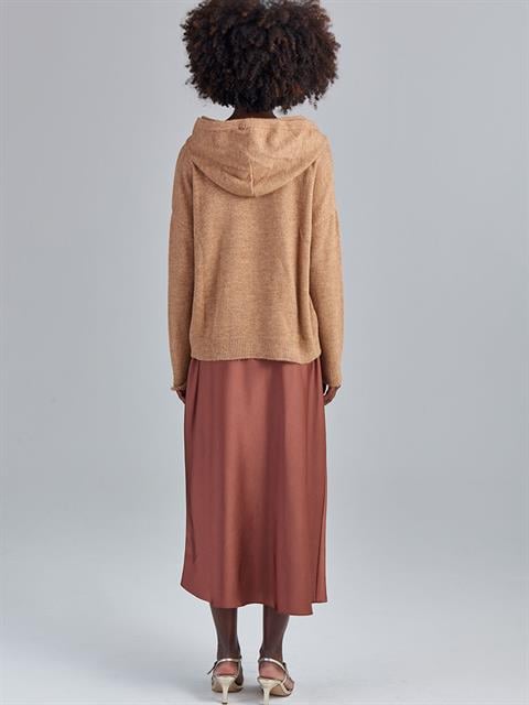 Kapüşonlu Triko Kazak - Vizon