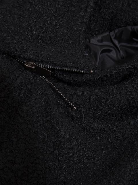 Kapüşonlu Yüksek Yakalı Buklet Merinos Yelek - Siyah