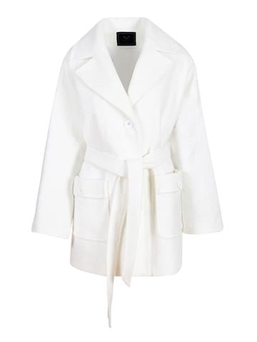 Kar Beyaz Kaşe Kuşaklı Kaban - Beyaz