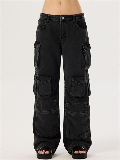 Kargo Cepli Jean Pantolon - Siyah