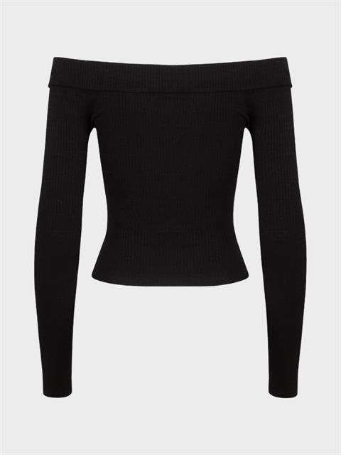 Kayık Yaka Uzun Kol Body - Siyah