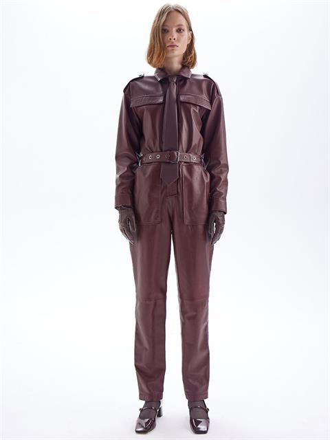 Kemerli Deri Tulum - Bordo