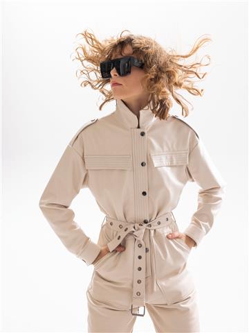 Kemerli Deri Tulum - Ekru