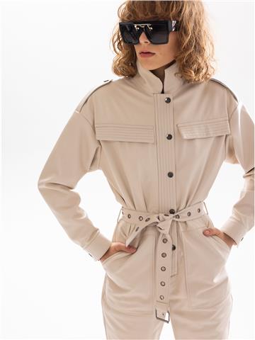 Kemerli Deri Tulum - Ekru