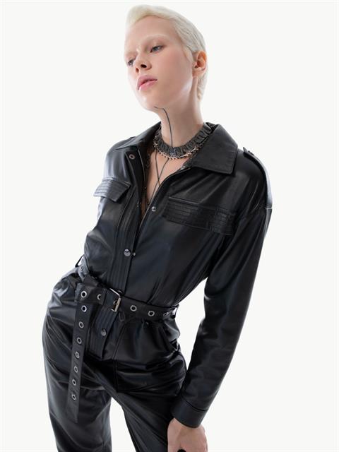 Kemerli Deri Tulum - Siyah