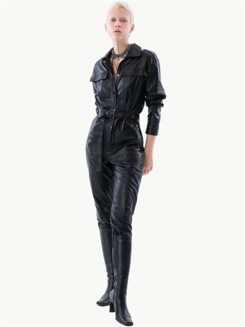 Kemerli Deri Tulum - Siyah