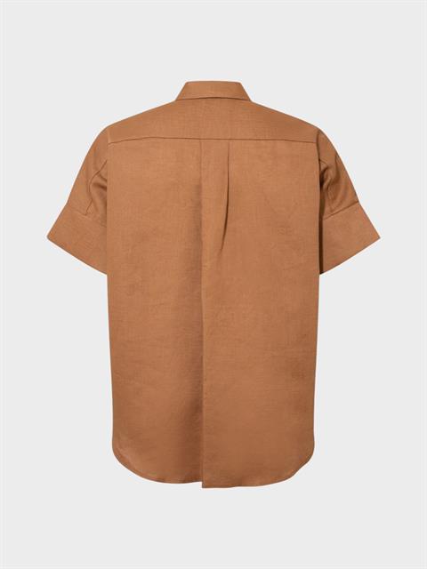 Kısa Kollu Oversize Keten Gömlek - Kahve