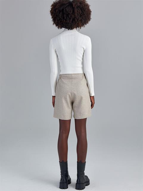 Kırçıllı Dokuma Şort - Bej