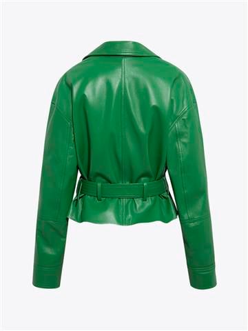 Kısa Deri Kemerli Ceket - Yeşil