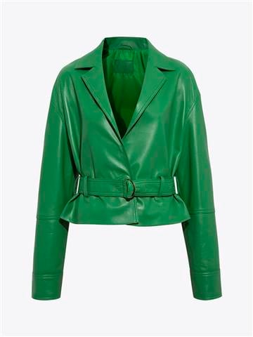 Kısa Deri Kemerli Ceket - Yeşil