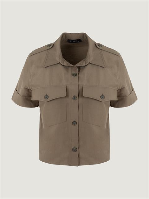 Kısa Kol Düğme Detaylı Gömlek-Haki