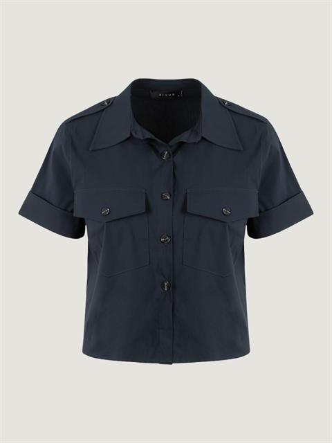 Short Sleeve Button Detail Shirt - Navy Blue