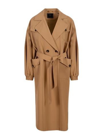 Kol Ucu Lastikli Beli Kuşaklı Balon Kol Camel Trençkot - Camel