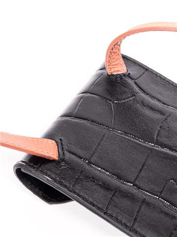 Kontrast Renk Dokulu Deri Kemer Çanta - Siyah