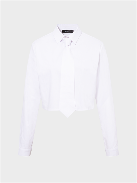 Kravat Aksesuarlı Kısa Koton Gömlek - Beyaz