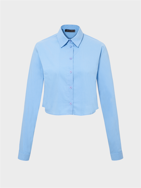 Kravat Aksesuarlı Kısa Koton Gömlek - Mavi