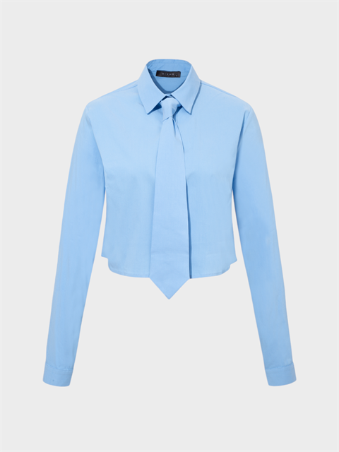Kravat Aksesuarlı Kısa Koton Gömlek - Mavi