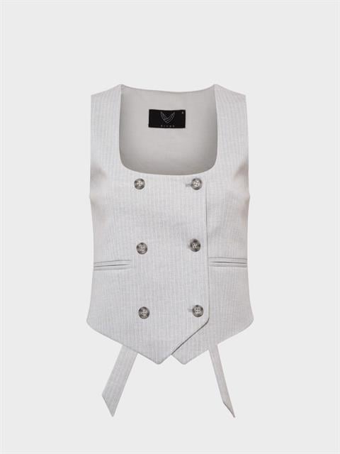 Kruvaze Düğmeli Yelek - Gri Çizgili