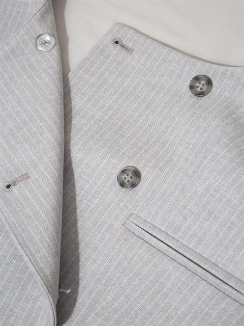 Kruvaze Düğmeli Yelek - Gri Çizgili