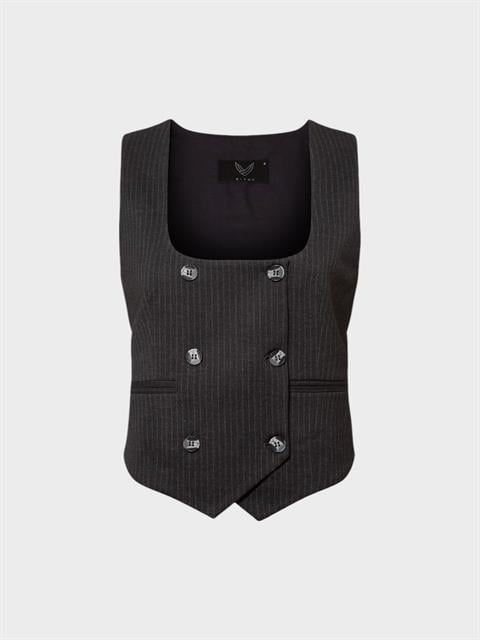 Kruvaze Düğmeli Yelek - Antrasit Çizgili