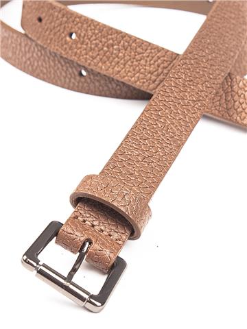 Nikel Kaplama Kare Metal Tokalı İnce Deri Kemer- Karamel