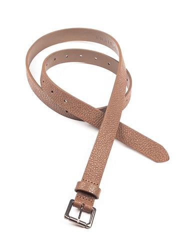 Nikel Kaplama Kare Metal Tokalı İnce Deri Kemer- Karamel