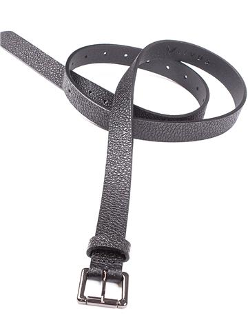 Nikel Kaplama Kare Metal Tokalı İnce Deri Kemer- Siyah