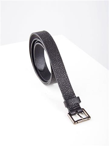 Nikel Kaplama Kare Metal Tokalı İnce Deri Kemer- Siyah