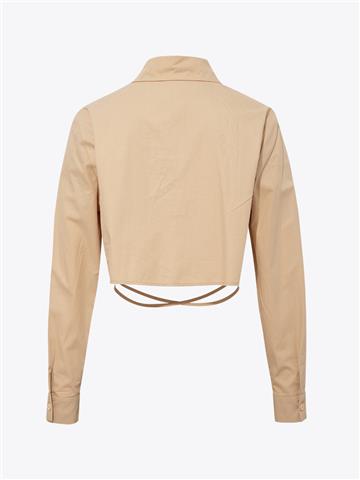 Kuşak Bağlamalı Koton Gömlek - Bej