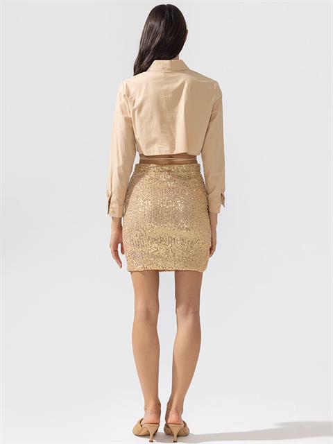 Kuşak Bağlamalı Koton Gömlek - Bej