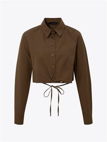 Kuşak Bağlamalı Koton Gömlek - Haki