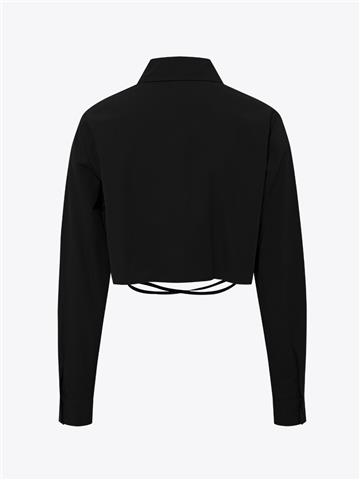 Kuşak Bağlamalı Koton Gömlek - Siyah