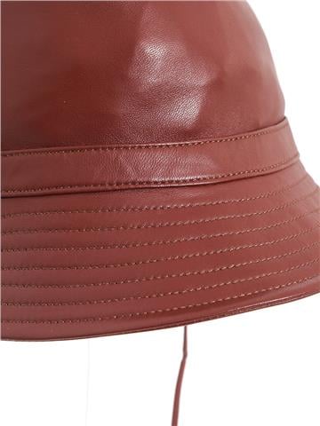 Deri Yuvarlak Şapka - Bordo