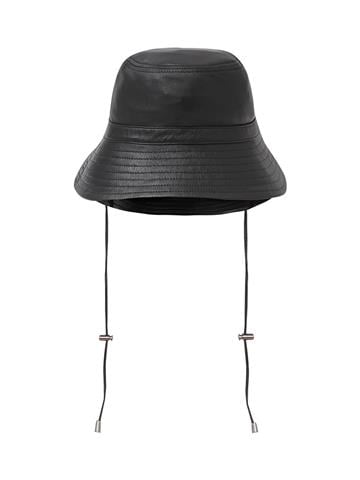 Deri Yuvarlak Şapka - Siyah