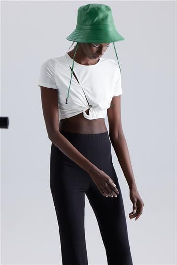 Deri Yuvarlak Şapka - Yeşil