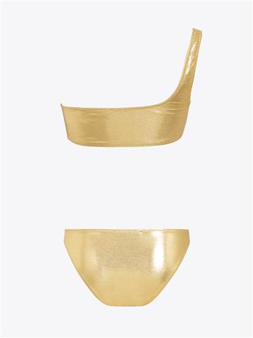 Light Gold Rengi Tek Omuz Bikini Takımı - Gold