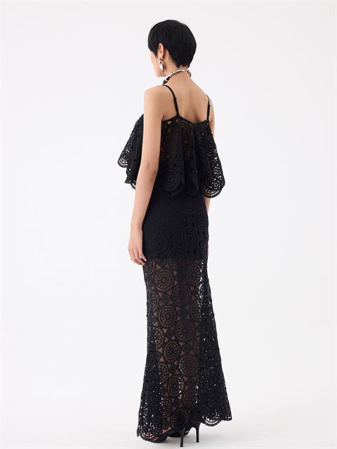 Maxi Boy Dantel Etek - Siyah