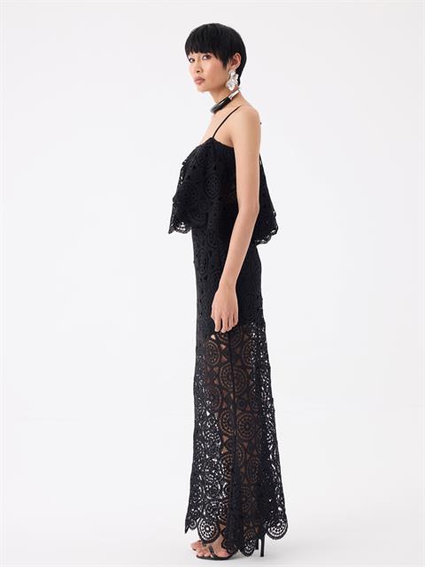 Maxi Boy Dantel Etek - Siyah