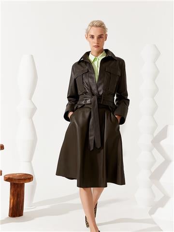 Midi Boy Cepli Deri Kloş Etek - Antrasit