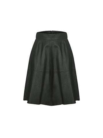 Midi Boy Cepli Deri Kloş Etek - Antrasit