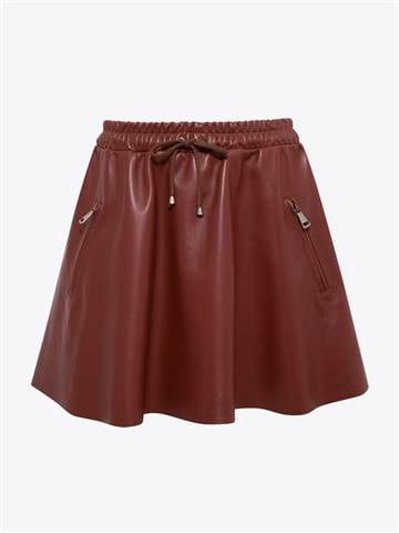 Mini Deri Etek - Bordo