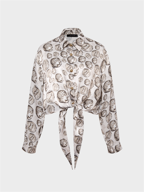 Önden Bağlama Detaylı Gömlek - Desenli