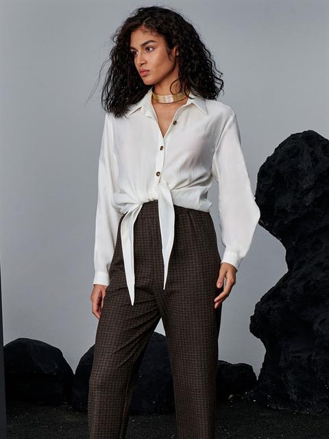 Önden Bağlama Detaylı Gömlek - Ekru