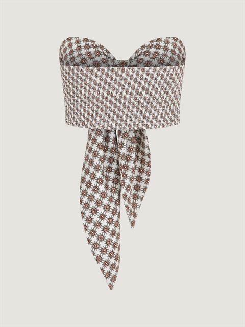 Önü Bağlamalı Sırtı Gipeli Straplez Büstiyer - Desenli